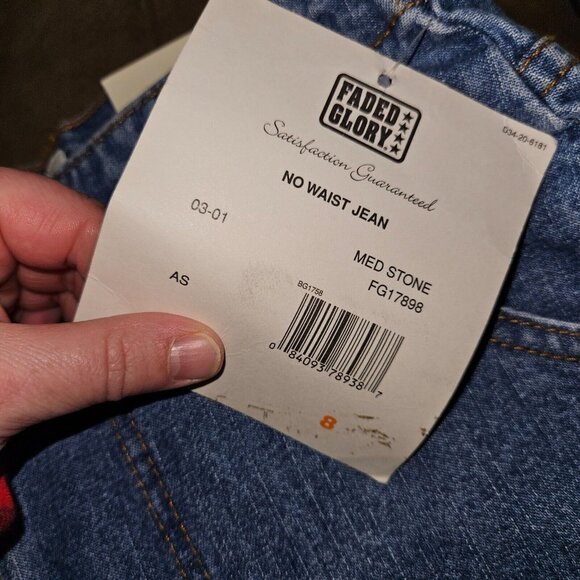NWT Faded Glory Blue Jeans Size 8 No Waist Modern Style Looser Fit Medium Stone - Picture 11 of 12